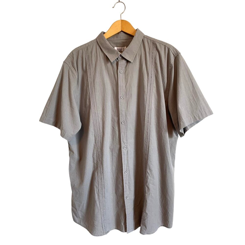 Jekaoyi Mens Casual Linen Button Down Short Sleeve Shirt Gray XXL Resort Beach
